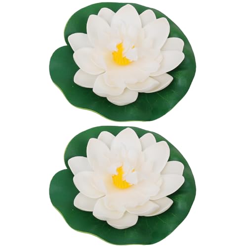 2PCS Artificial Lotus Floating Simulated Plant Realistic Aquarium Garden Lily Decoration Micro Landscape Pond Water,10cm (White) - color: White
