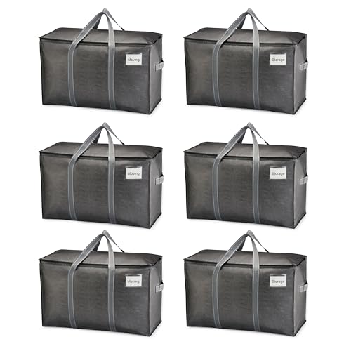 VENO 6 Pack Heavy Duty Moving Bags, Extra Large Storage Bags with Reinforced Handles & Strong Zippers, Foldable & Reusable Moving Box Alternative for Clothes & Dorm Storage - color: Dark Gray, size: 6 Pack