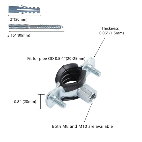 6 PCS Split Ring Pipe Hanger, Heavy Duty Adjustable Pipe Bracket Clamp with Screw & Expansion Tube, Wall Ceiling Mount Galvanized Iron Pipe Strap Supports Fit for Pipe OD 0.8-1 Inch(20-25mm) - size: Fit For Pipe OD 0.8-1 inch (20-25mm)