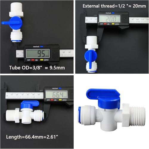 1/2"M to 3/8" Tube Push-Fit Ball Valve, 3 Pcs | Quick-connect adapter switch for RO reverse osmosis water filter systems, beverage dispensers & water purifiers. - size: 1/2"MPT to 3/8" QC Ball Valve