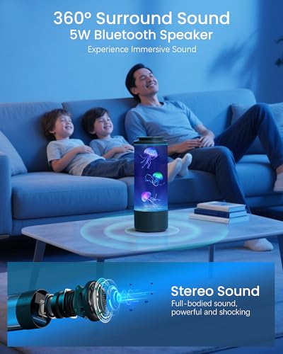 Jellyfish Lamp Bluetooth Speaker with White Noise – 7 Color Changing Jelly Fish Tank Aquarium Light, 4 Lighting Modes for Relax & Sleep, Home Office Bedroom Decor, Gift for Kids Teens Adults