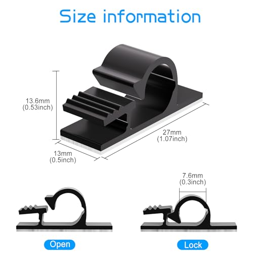 XHF 100pcs Adhesive Cable Wire Clips Black, Outdoor Cable Management Wire Organizer Cord Holder for Under Desk, Car, Wall, TV PC Ethernet Cable - color: Black, size: 1 cords slots-100pcs