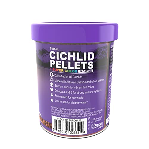 Omega One Super Color Floating Cichlid Pellets, 3mm Small Pellets, 3.5 oz Container - size: 1 Count (Pack of 1)