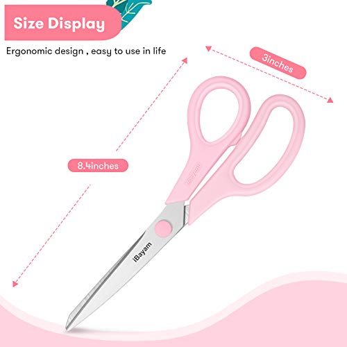Scissors, iBayam 8" All Purpose Scissors Bulk 3-Pack, Ultra Sharp 2.5mm Thick Blade Shears Comfort-Grip for Office Desk Accessories Sewing Fabric Home Craft School Supplies, Right/Left Handed - color: Yellow, Pink, Green, size: 3-Pack