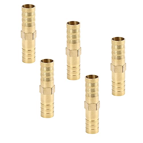 X AUTOHAUX 10mm Brass Barb Hose Fitting Straight Union Connector for Air Water Gas Oil 5pcs - size: 10mm