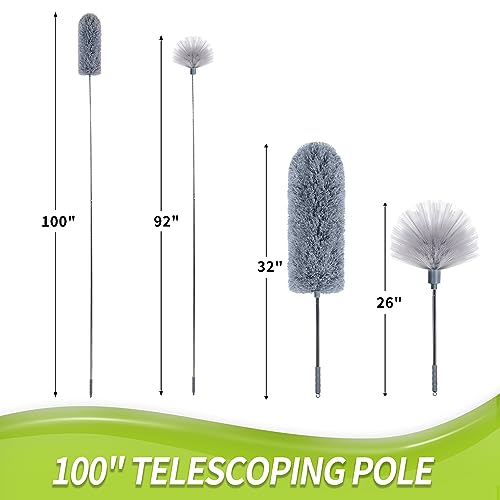 IVYROLL Cobweb Duster with Extension Pole, Spider Web Brush & Ceiling Cleaning Kit, 100" Microfiber Feather Duster Cleaner with Washable Head for Ceiling Fan, Furniture, Home - color: Set A: Spider Web Brush & Ceiling Duster