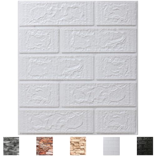 10 Pack 3D Wall Panels Peel and Stick, Waterproof Foam Stone 3D Wallpaper, Self Adhesive Foam Wallpaper for Bedroom Bathroom Kitchen (13.7 * 15.1in) - color: White, size: 10 Pack