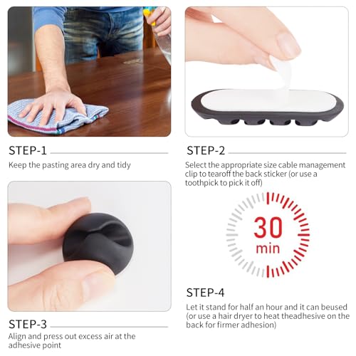 Adhesive Cable Clips Organizer 16 Pack Black Cord Holders for Desk Under Computer, Strong Sticky Wire Management Clips for Home Office TV Car Mouse Nightstand Accessories