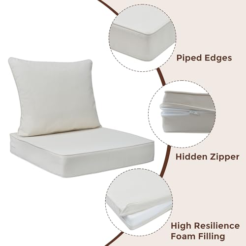 FUNHOME Outdoor Seat Cushion Set 24 x 24 x 4 Inch,Water Resistant Outdoor Chair Cushions for Patio Furniture,Thick Deep Seating Pads for Outside Chair Sofa Couch, Cream Beige - color: Cream Beige