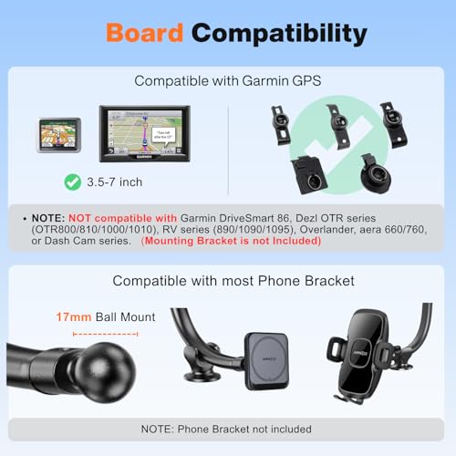 APPS2Car 14'' Gooseneck Arm Mount for Garmin GPS/Car Phone Holder, 17.2mm Ball Joint Replacement Suction Cup Mount for Car Truck Windshield, GPS Holder for Garmin Dezl Nuvi Drive Drivesmart RV