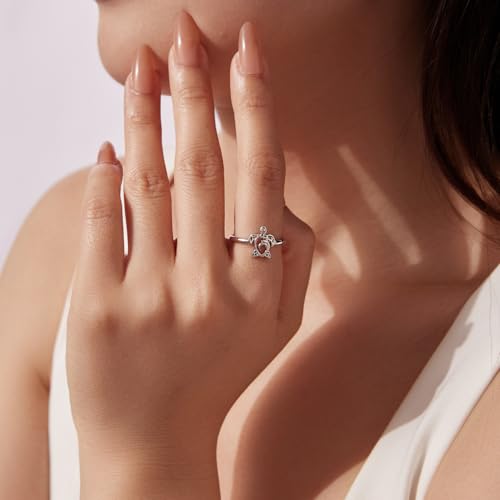 Chunky Rings for Women Statement Adjustable Pearl Ring Turquoise Spoon Ring Sunflower Dainty Open Ring Non Tarnish Unique Jewelry Gift - color: Sea Turtle