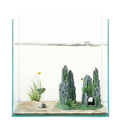 FEDOUR Aquarium Mountain View Stone Ornament Tree Rock Cave Landscape, Large Aquarium Ornament Rock Artificial Fish Tank Decoration