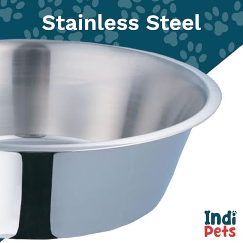 INDIPETS Standard Feeding Dish: Pet Water and Food Bowl | 1 Quart, Stainless Steel (PN: 800008)