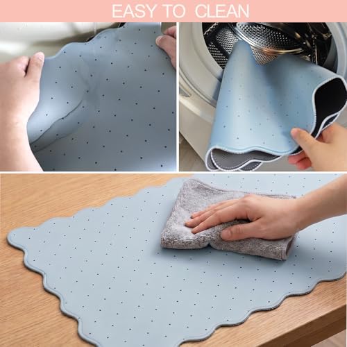 Cute Blue Scalloped Desk Mat with Polka Dot Large Mouse Pad Computer Mat Aesthetic Keyboard Mat for Desktop Laptop Protector for Office & Home - color: A6- Blue