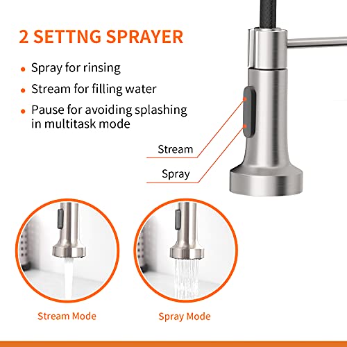 Kitchen Faucet with Pull Down Sprayer Industrial 1 Handle 1 Hole Or 3 Hole Faucet for Farmhouse Camper Laundry Utility Rv Wet Bar Sinks, Stainless Steel Brushed Nickel - color: E - Nickel&Black