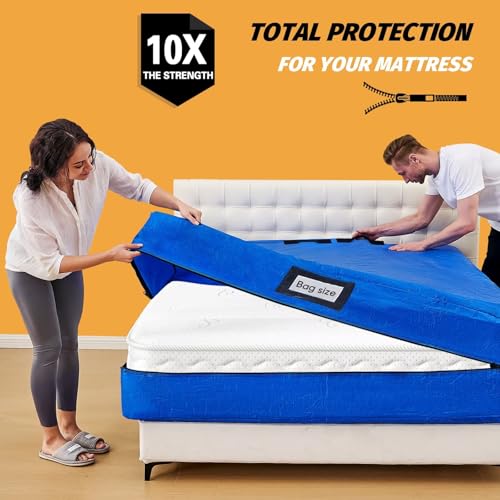 BETU Mattress Bags for Moving, Mattress Protector Waterproof Mattress Cover Queen Size Storage Bags with 8 Heavy-Duty Handles and Zipper for Bed Extra Thick Large Reusable (82"x62"x15" Blue) - color: Blue, size: Queen 1 Pack (82"x 62"x15")