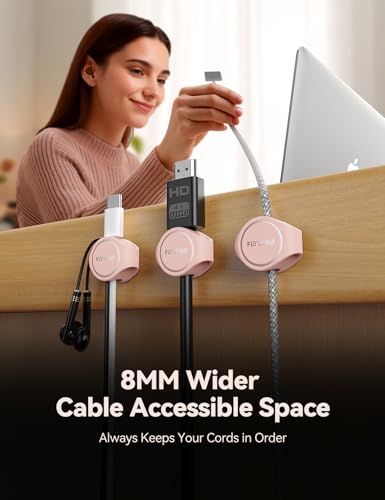 8-Pack Cord Organizer Silicone Magnetic Cable Clips [8 mm Wider Cable Accessible] Desk Wire Management, FLYLEAD Desktop Cord Holder for Nightstand, Office Workspaces Desk Organization Home Accessories - color: Pink
