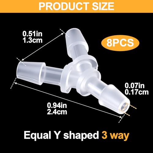 PAGOW 8 Pcs Hose Barb Fitting, 1/8" Plastic Hose Barb Tee 3 Way Y Shape Barbed Fitting for Air Line Tubing Pipe, Oxygen Tubing Pipe, Household Fuel, Gas, Water - size: 1/8" (8 Pcs)