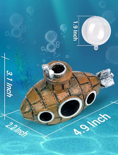 Floating Fish Tank Decoration, Little Cute Retro Submarine Aquarium Decoration with Two Float Balls, Resinous Fish Tank Accessorie, Safe Fish Toy for Betta Cichlid Goldfish Shrimps Hermit Crabs - size: 4.9'' Floating submarine