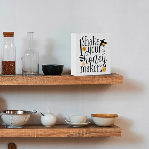 Summer Decorations for Home Summer Decor for Table, Cute Bee Sign Honey Bee Harvest Home Decor Gifts for Women Decorations for Office Desk Shelf Cubicle 5 X 5 Inch - color: Shake