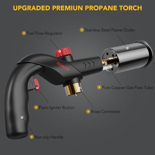 Semlos Propane Torch, Premium Metal Large Torch, Refillable Blow Torch Lighter with Adjustable & Wind Resistant Flame for Cooking, BBQ, Welding, DIY & Soldering (Propane Gas Not Included) - color: 905 Black