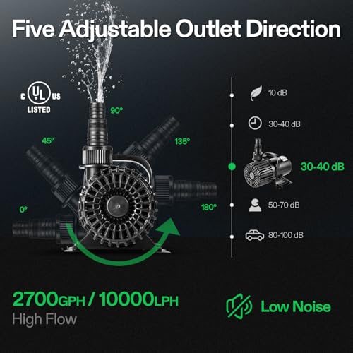 VIVOSUN 2700 GPH Submersible Water Pump, 120W Pond Pump, Ultra Quiet Aquarium Pump with 15FT. Lift Height for Pond Waterfall, Fish Tank, Statuary, or Hydroponics - size: 120W without Barrier Bag