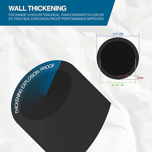 Utah Pneumatic 1/4" Air Line Tubing, 32.8ft Nylon Pa12 Hose, Dot Approved For Truck, Trailer & Industrial Use, High Pressure Flexible Pneumatic Line (black) - color: Black, size: 1/4" x 32.8 Feet