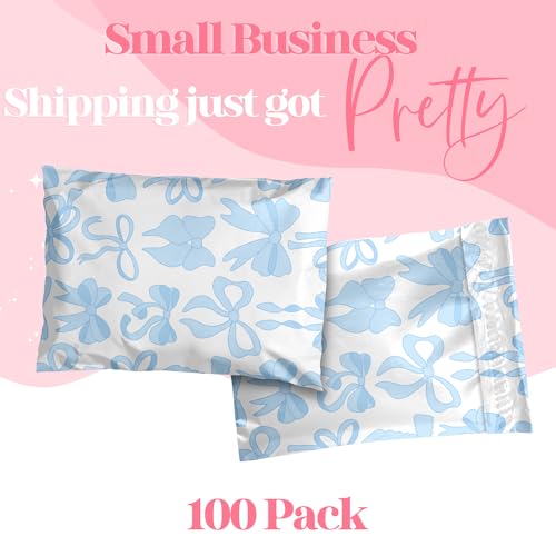 Pretty Package Store 14.5x19 Designer Poly Mailer 100 Pack Heavy Duty Waterproof Self Seal Shipping Bags for Small Business Large Mailing Envelopes Bulk Tear Resistant Packaging Blue Bows - color: Blue Bows, size: 14.5x19