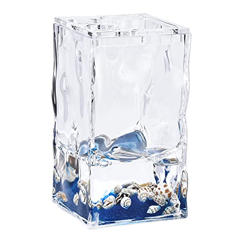Locco Decor 4 Piece Acrylic Liquid 3D Floating Motion Bathroom Vanity Accessory Set Oceam Theme Shell Toothbrush Holder, Tumbler, Soap Dispenser, Soap Dish - size: 4-piece, style: Shell