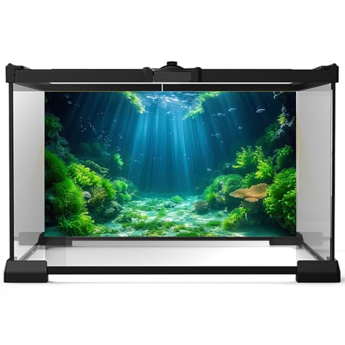 Aquarium Background Aquatic Plants Soft Algae Terrarium Backdrop Underwater World Fish Rock with Moss Sunlight Rays Fish Tank Background Aquarium Wallpaper Poster Decor Vinyl 36x20in - color: Coral Green, size: 36(W)x20(H)inches/ 90(W)*50cm(H)