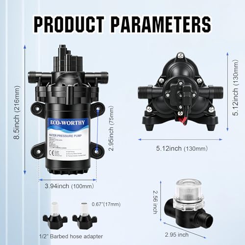ECO-WORTHY RV Fresh Water Pump 12V DC 3.5GPM 45PSI with Pressure Switch, 12Volt Self Priming Water Pressure Diaphragm Pump On demand for RV Yacht Camper Sprayer Food Truck Black - size: 3.5GPM-45PSI-12V-Standard Package