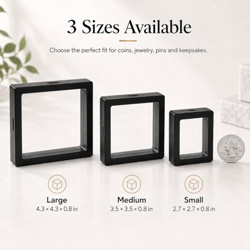 6 Pack 3D Floating Display Case, Freestanding Clear Suspension Frame and Jewelry Holder for Challenge Coins, Enamel Pins, Rocks, Rings and Plant Specimens - color: Black, size: 2.7*2.7*0.8