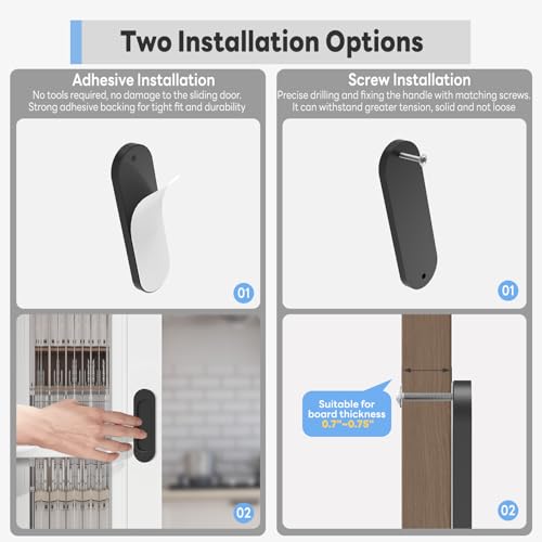 2 Pack Self Stick Sliding Door Handles, Aluminum Alloy 4 Inch Self Adhesive Cabinet Knobs for Push-Pull Glass Barn Doors, Closets, Wardrobes, Windows (2, Black) - color: Black