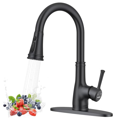 WEWE Vintage Kitchen Faucet with Pull Down Sprayer, Stainless Steel 1 or 3 Hole High Arc Single Handle Antique Sink Faucet for Classic Modern Ktichen, Matte Black Bar & Prep Sinks - color: Matte Black, style: Vintage
