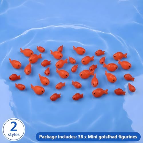 36 Pcs 2 Size Little Fish, Red Resin Miniature Fake Fish Figurines Aquarium Decor, Small Realistic Goldfish Toys for DIY Garden, Bonsai, Tank Ornament, Gift Supplies