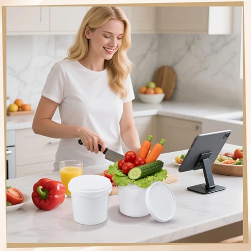 12 Pcs White Plastic Bucket with Lid and Handle, Food Grade Buckets with Lids, Ice Cream Containers Food Safe Bucket for Multipurpose Storage Paint Water Art Crafts Projects (1.26 Quart) - size: 1.26 Quart