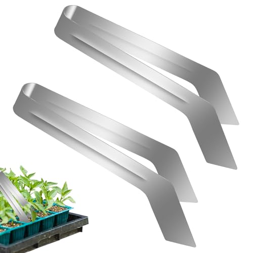 2Pcs Seedling Transplant Tongs, Gardening Plants Transplant Tongs Stainless Steel Seedling Remove Transplanting Pliers, Gardening Supplies Plant Seed Starting Tools, Reduce Root Damage (8.7 Inch)