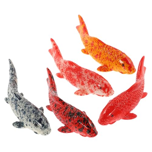 Veemoon 5 Pcs Resin Fake Fish, 2.16 Inch Mini Aquarium Ornament, Artificial Goldfish Figurines Decor Glass Terrarium Fish Tank Ocean Landscape