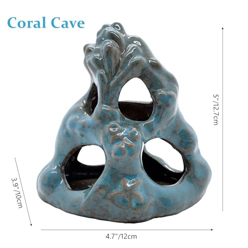 M2cbridge Aquarium Ceramic Cave Rock for Betta Shrimp Cichlid Fish Hideout Decor (Coral Cave + Mountain) - color: Coral Cave + Mountain
