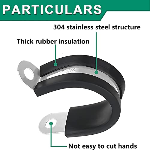OURU 110PCS Cable Clamps Assortment Kit,10 Sizes—1/4" 5/16" 3/8" 1/2" 5/8" 3/4" 1" 1-1/4" 1-1/2" 1-3/4" Stainless Steel Rubber Coated Cushioned Insulated Cable Clamp,Automotive Wire Pipe Clamps - size: 110PCS KIT