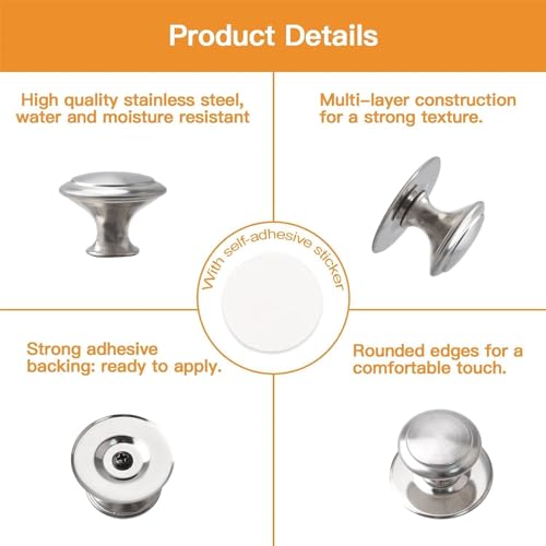 MOROBOR Stainless Steel Drawer Knobs, 8pcs Self-Stick Cabinet Pulls, 0.9Inch Adhesive Sliding Door Handle with Mounting Screws for Glass Cabinet Cupboard Drawer (Brushed Silver) - color: Brushed Silver, size: 0.9Inch