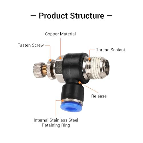 10Pcs Push to Connect Air Flow Control Valve, Blue 5/16in Tube OD x 1/4" Male Thread 90 Degree Elbow Speed Control Valve Pneumatic Connector Quick Fittings - size: Male Thread G1/4 x Blue (10pcs)