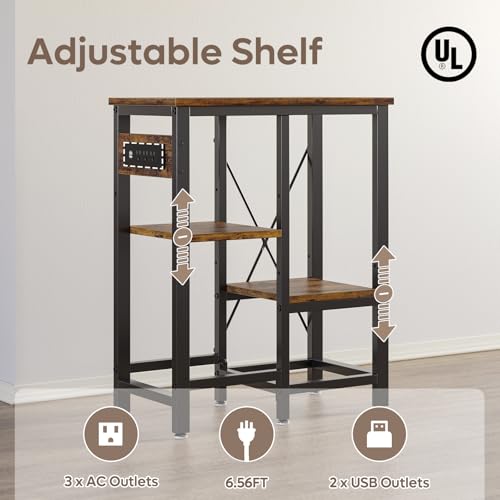 Bestier 10 Gallon Fish Tank Stand with Power Outlet, 20.3x10.6 Metal Aquarium Stand with Filter Storage, 6-Leg Reptile Tank Stand with 3-Tier Adjustable Storage Shelves, 264LBS Capacity，Rustic Brown - color: Rustic Brown, size: 5-10 Gallon