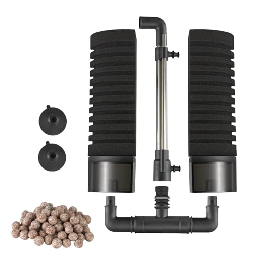 Aquarium Filter Sponge Fish Tank Quiet Bubble Filter with 4 Sponges and 1 Bag of Filtered Ceramic Balls for Salt Water and Fresh Water(not Included Air Pump)