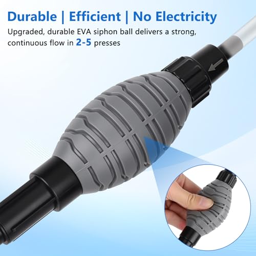 AQQA Gravel Vacuum for Aquarium Siphon - Adjustable Flow Fish Tank Cleaner with Handle, Manual Siphon Pump Water Changer Sand Rock Suction Cleaner, Upgraded Hard Hose with Threaded Connection (S) - size: S for tanks under 17" deep