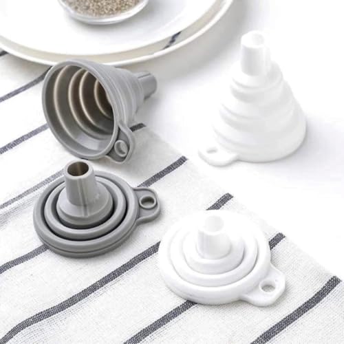 Silicone Collapsible Funnel for Kitchen Use, Food Grade Small Foldable Funnel for Liquid Transfer, Oil Change, Cooking, Water, Powder, Juice, Drink & Filling Bottles, White - color: White