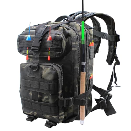 Lightweight Fishing Tackle Backpack Professional Water-Resistant All-in-One Rod Holder & Gear Storage - color: C-black