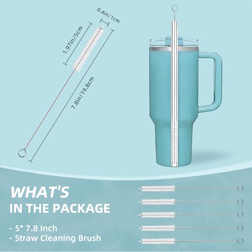 Cleaning Brushes for Reusable Drinking Straws, Set of 5, Long Wire Handle, Bottle and Straw Cleaner for Stanley Mug, Sippy Cup, Water Bottle and Tubes, Reusable and Flexible - color: white000001