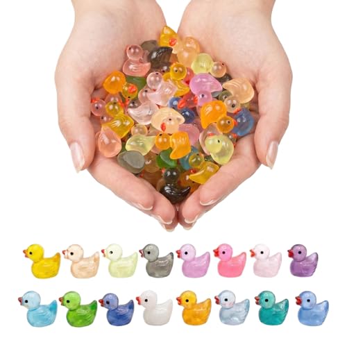 100 Pcs Glow in the Dark Mini Resin Ducks, Tiny Luminous Figurines, Small Plastic Animals for Miniature Garden, Aquarium, Micro Landscape, DIY Crafts, Potted Plant and Moss Décor - color: Luminous