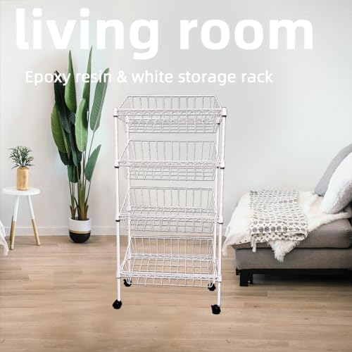 NSF white 4-layer storage rack, kitchen basket rack, vegetable tableware sorting, laundry room dirty clothes storage, detachable storage basket, multifunctional household epoxy resin - size: 4-White DIY basket